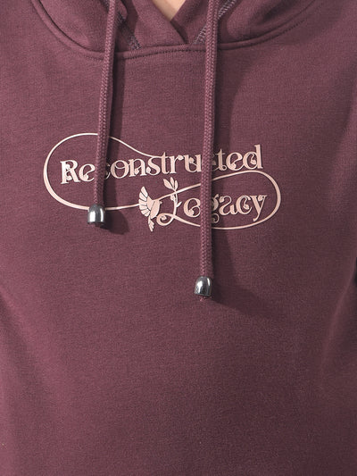 Brown Graphic Print Hooded Neck Knitted Sweatshirt