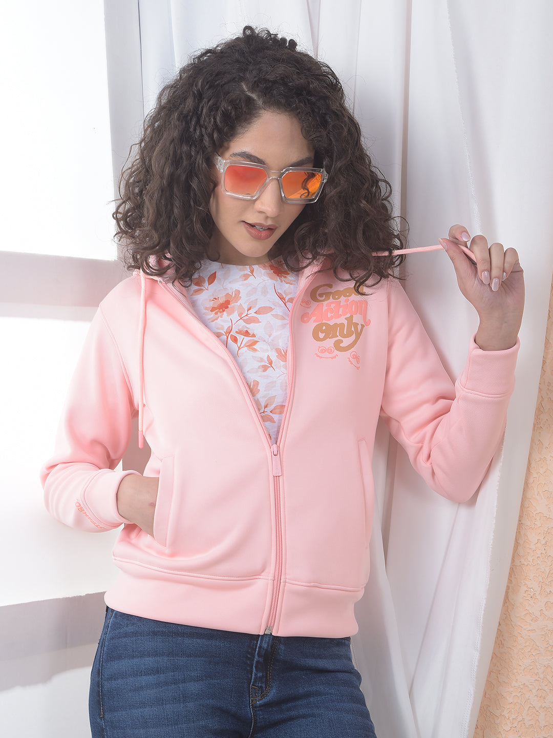 Pink Graphic Printed Hooded Sweatshirt