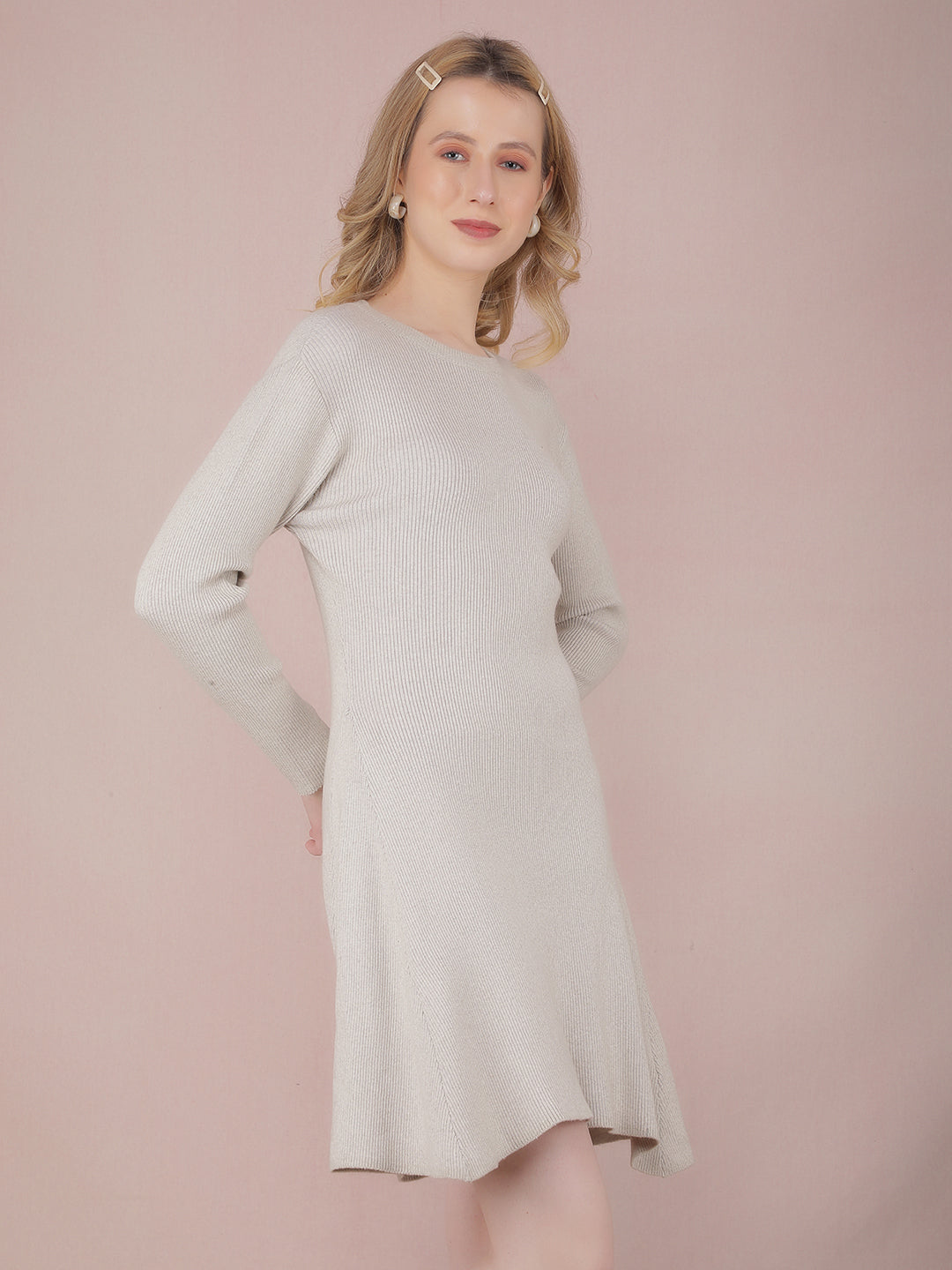 Beige Jacquard Dress