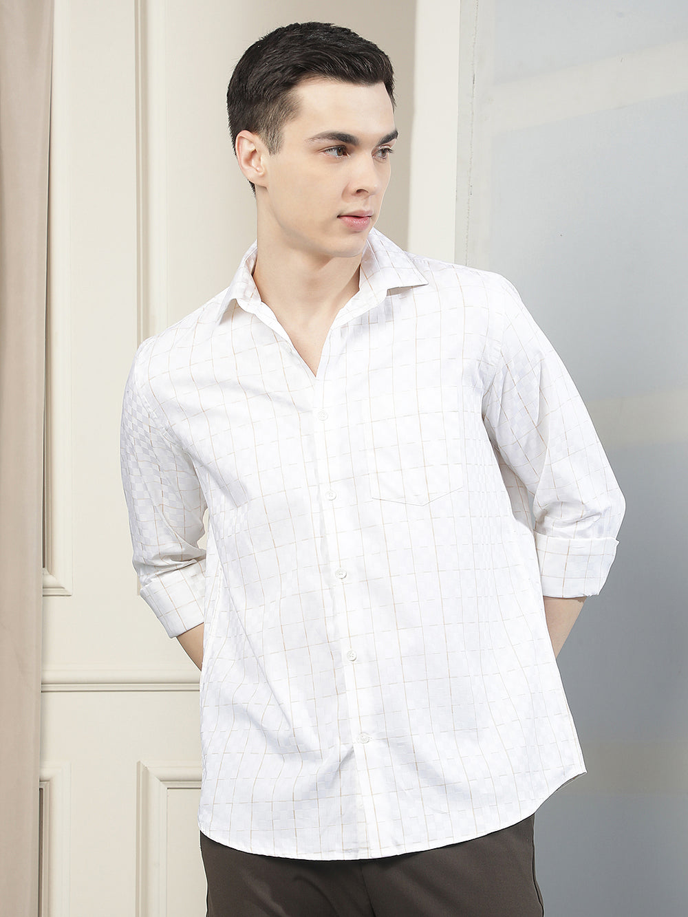 White Checked 100% Cotton Shirt