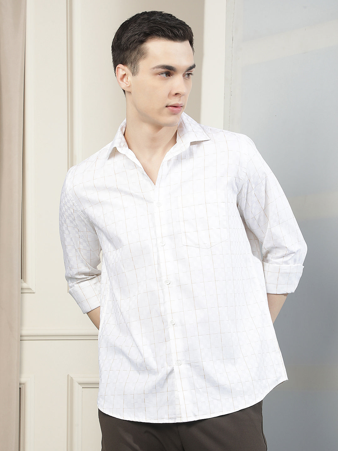 White Checked 100% Cotton Shirt
