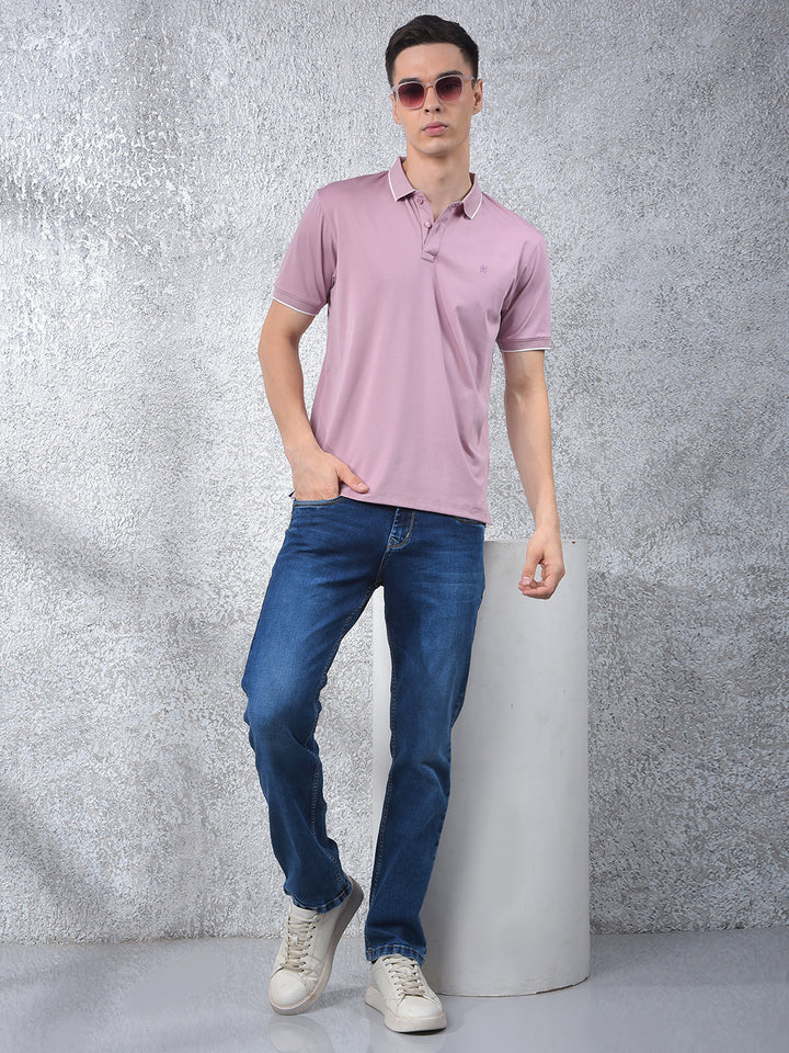 Peach Polo-Neck T-Shirt