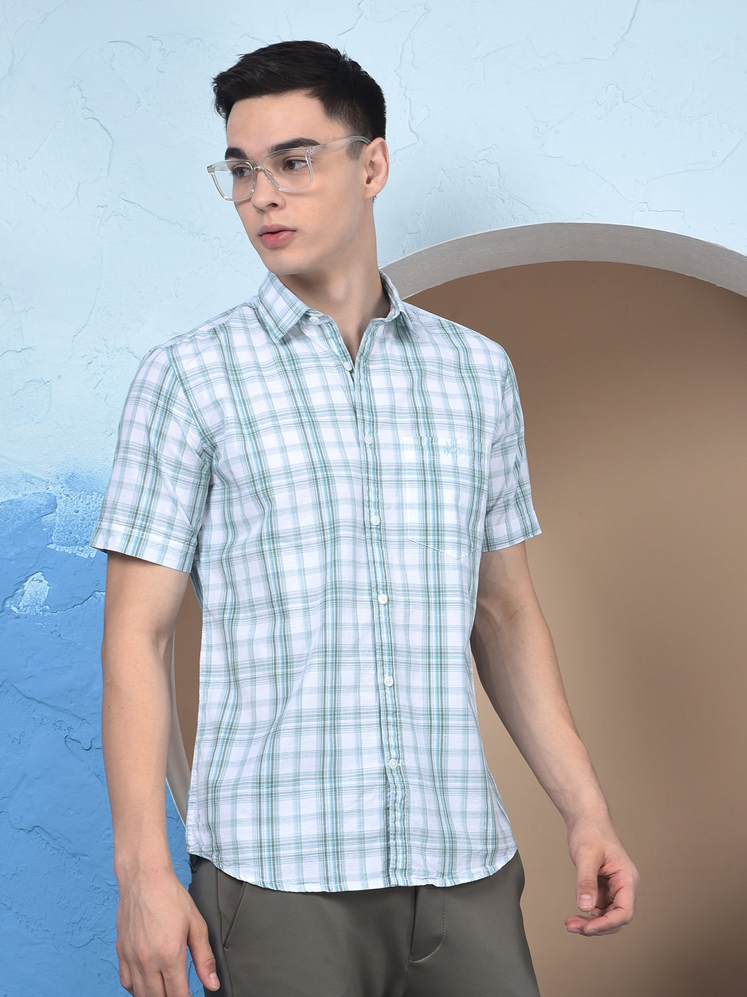 Blue Checked 100% Cotton Shirt-Men Shirts-Crimsoune Club