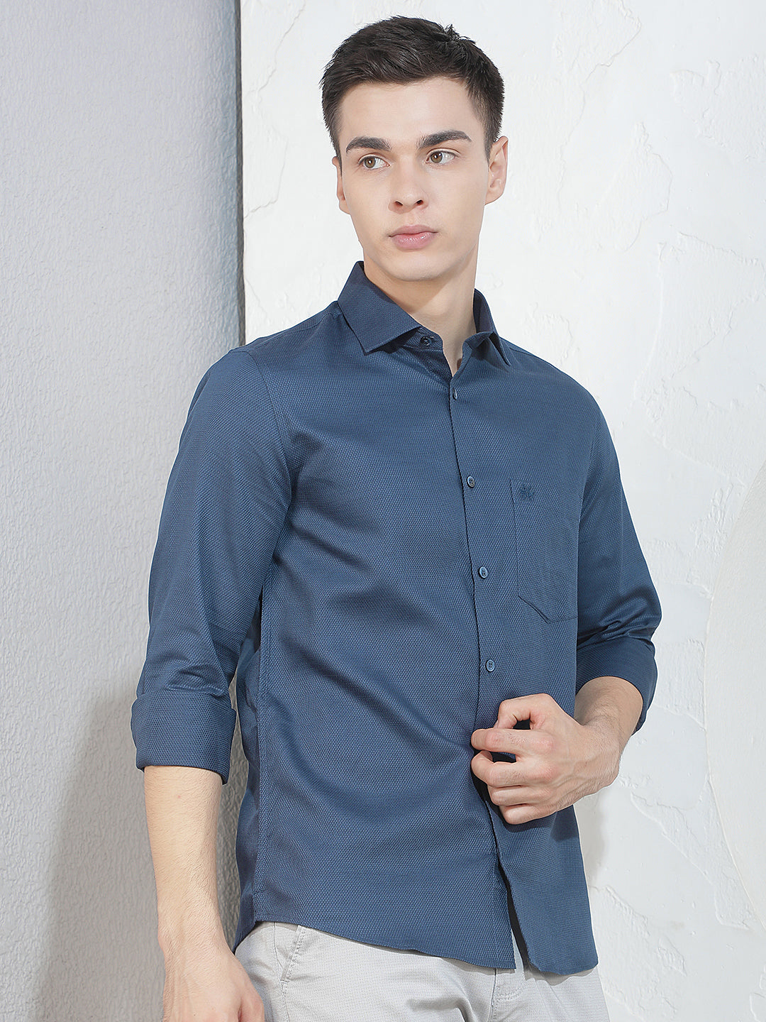 Chic Royal Blue Jacquard Shirt