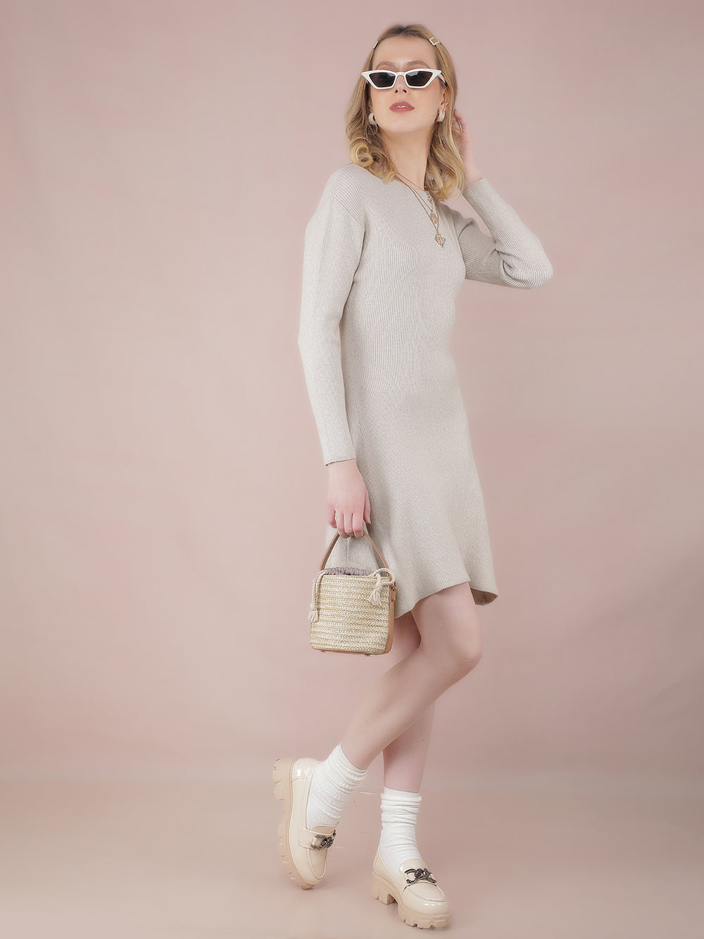 Beige Jacquard Dress