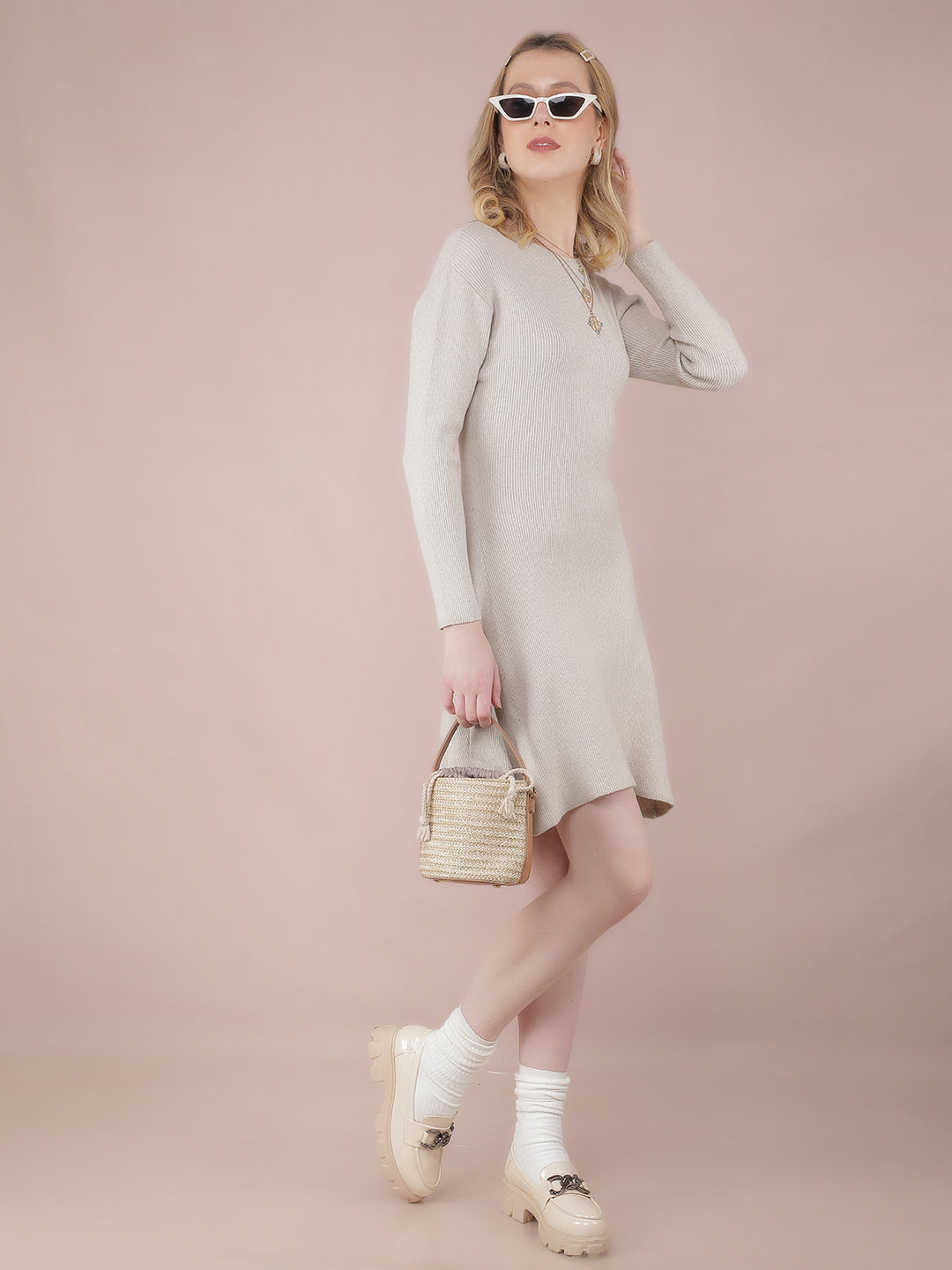 Beige Jacquard Dress