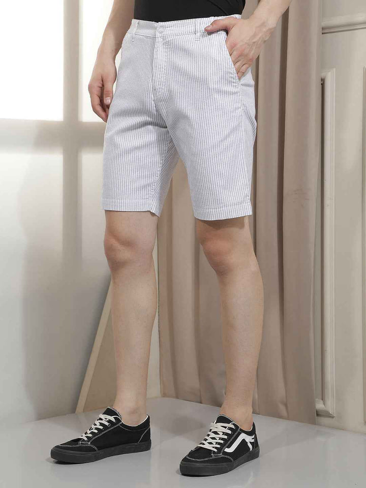 Minimalist White Fine Striped Shorts