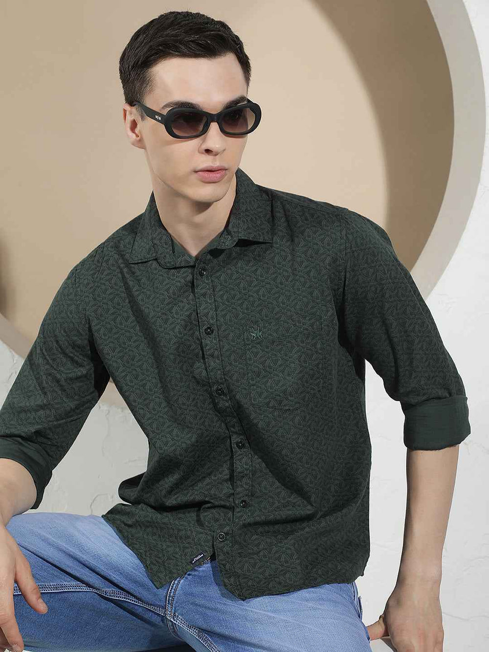 Linen Green Graphic Print Shirt
