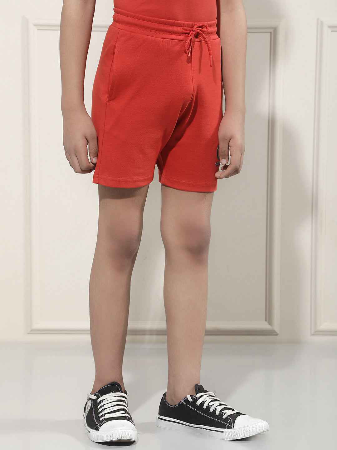 Red Typographic Print Shorts