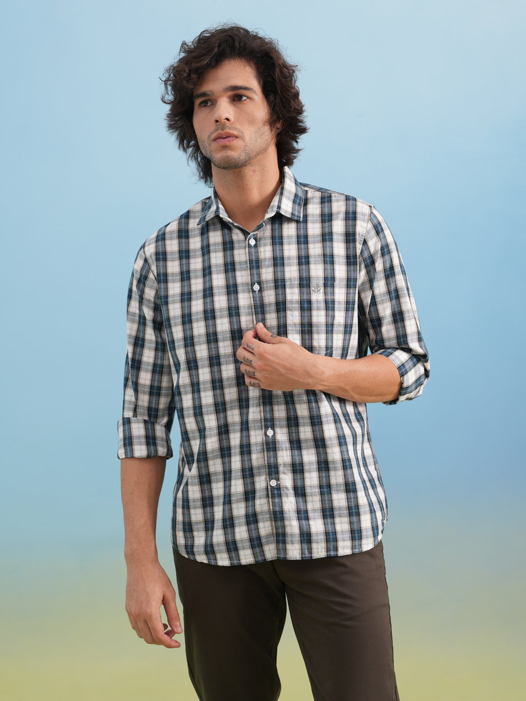 Green Checked 100% Cotton Shirt