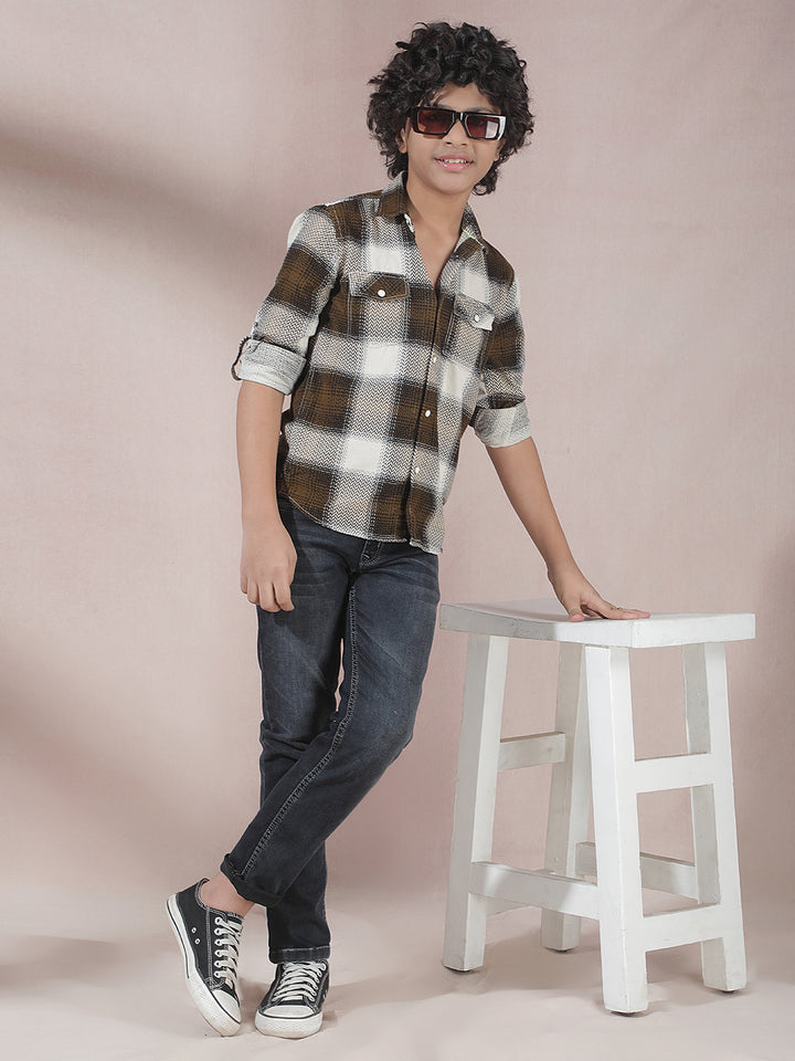 Brown Checked 100% Cotton Corduroy Shirt