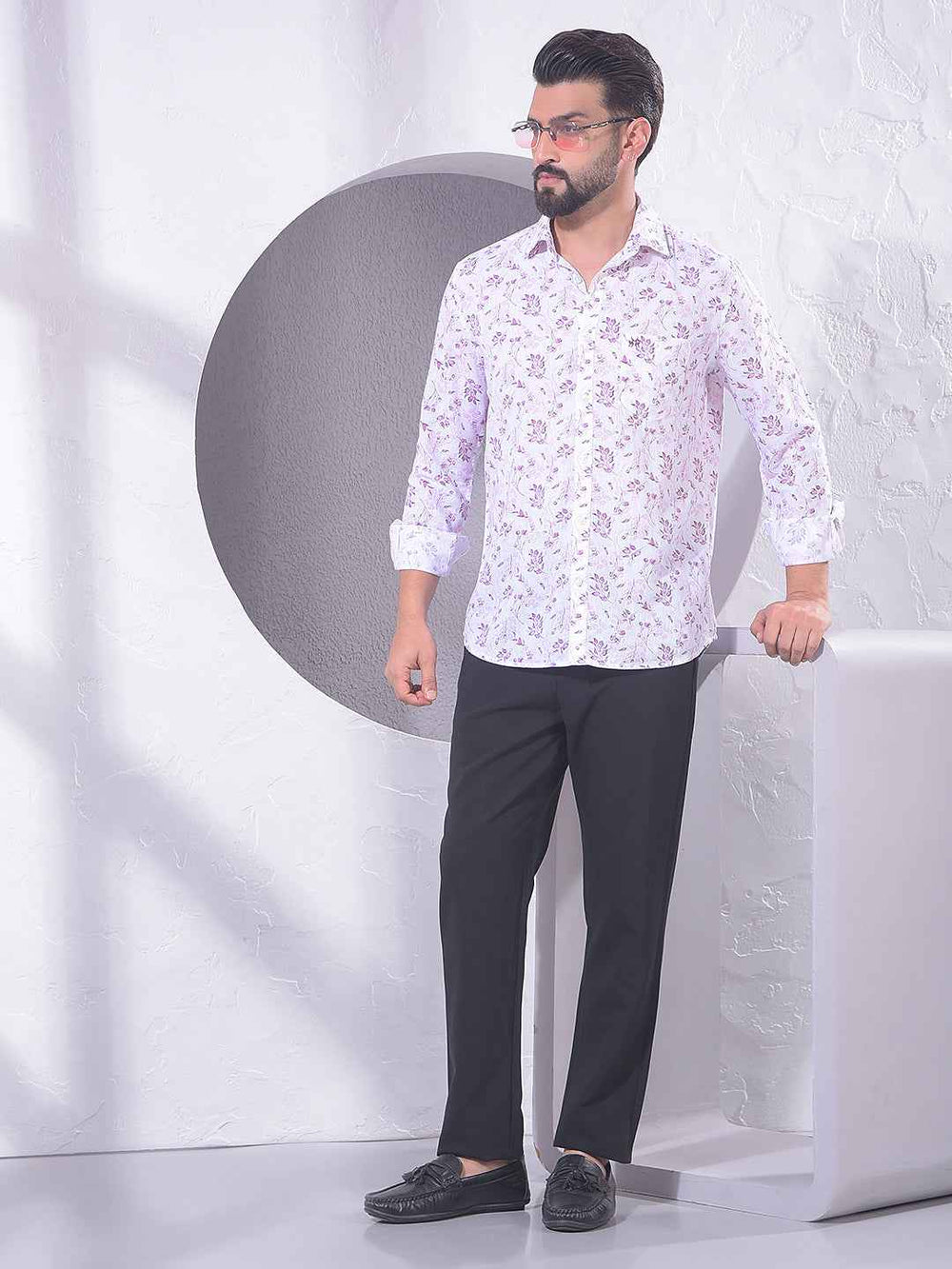 Pink Floral Print Linen Shirt