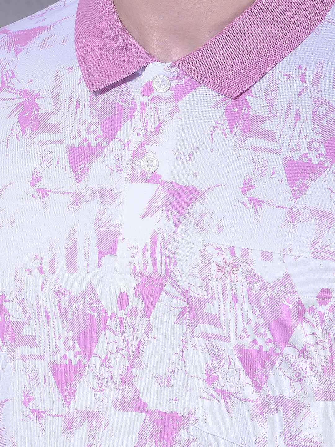 Pink Printed Polo Neck 100% Cotton T-Shirt