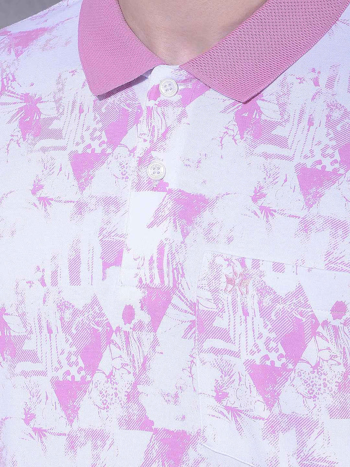 Pink Printed Polo Neck 100% Cotton T-Shirt