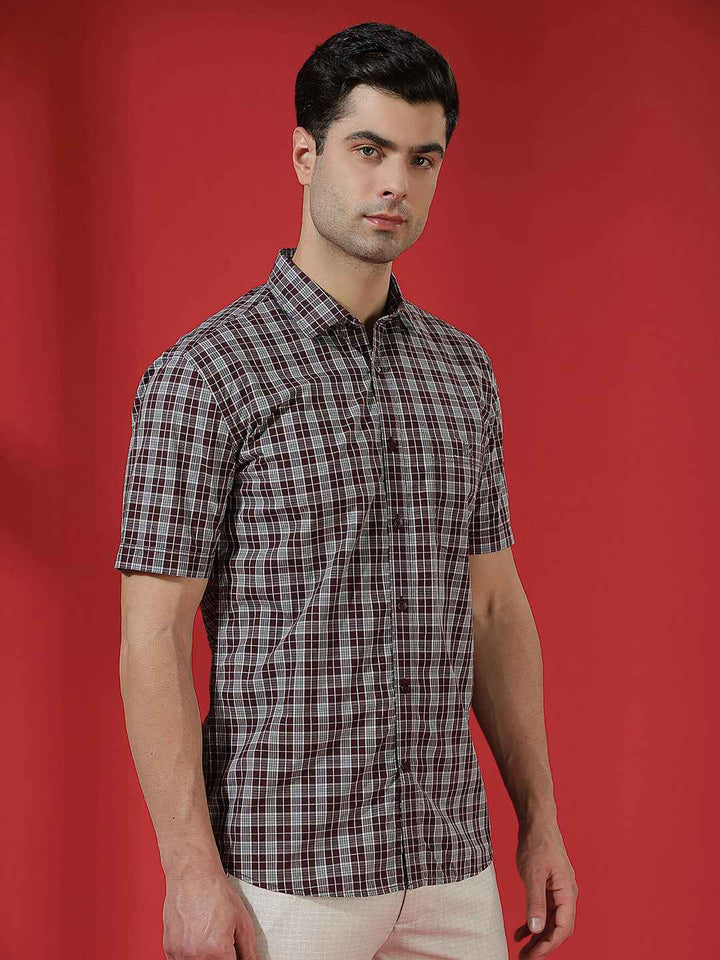 100% Cotton Wine Checked Shirt