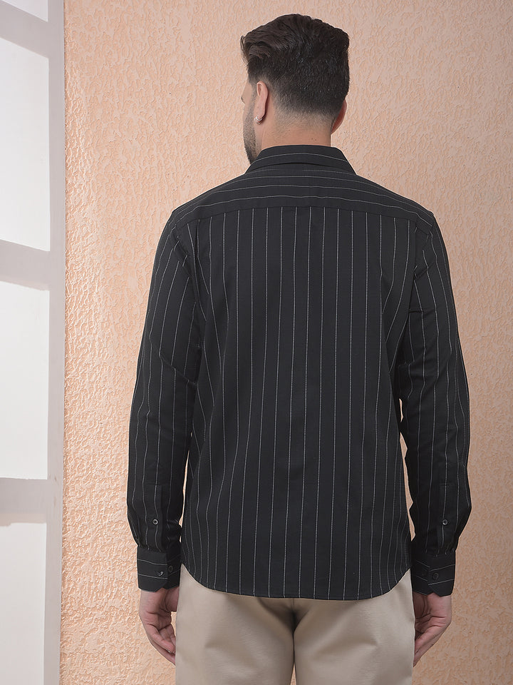 Black Vertical Striped 100% Cotton Shirt