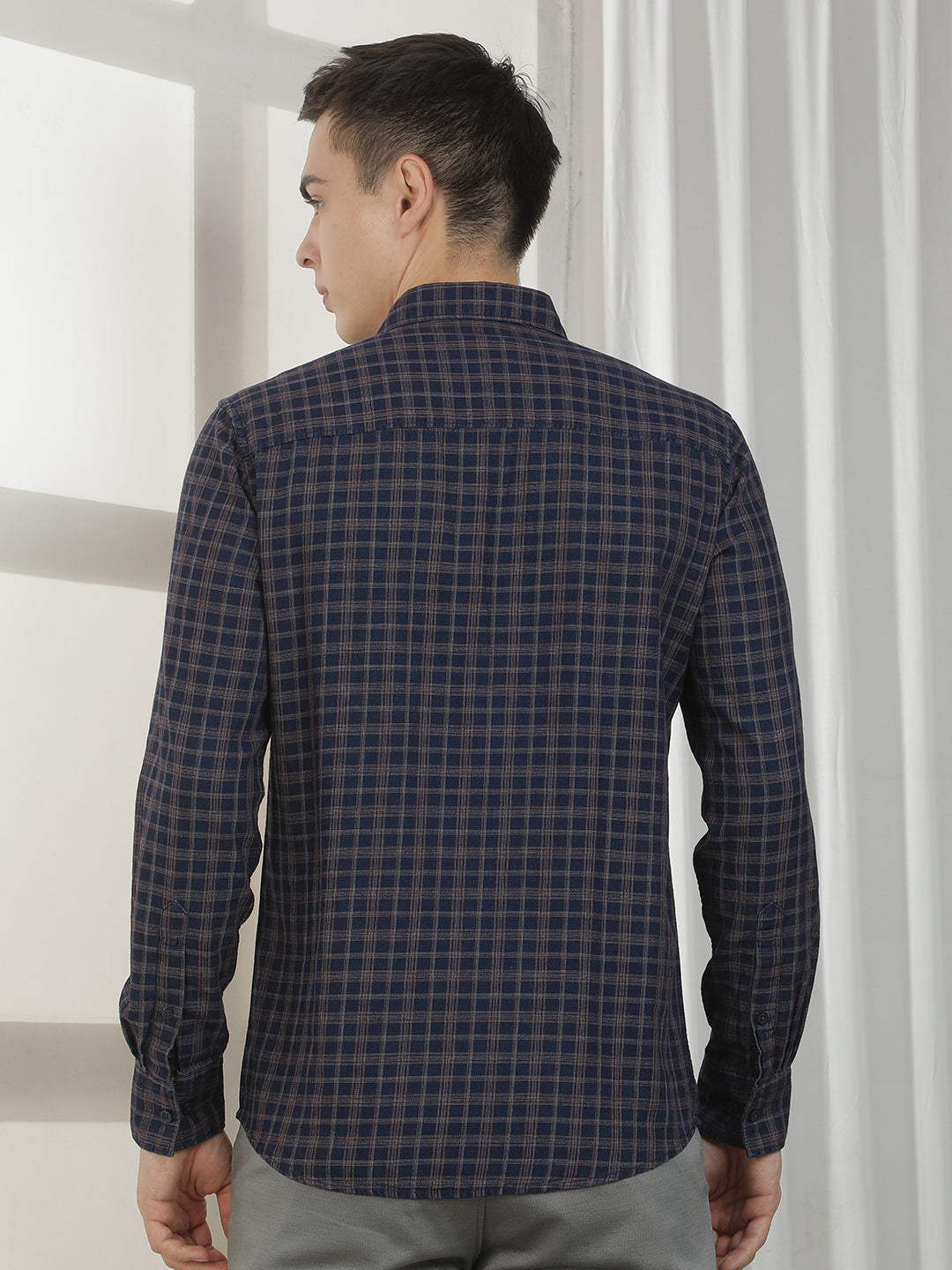 Navy Blue Checked 100% cotton Shirt