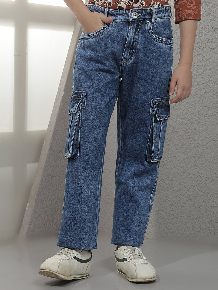 Blue 100% Cotton Cargo Jeans