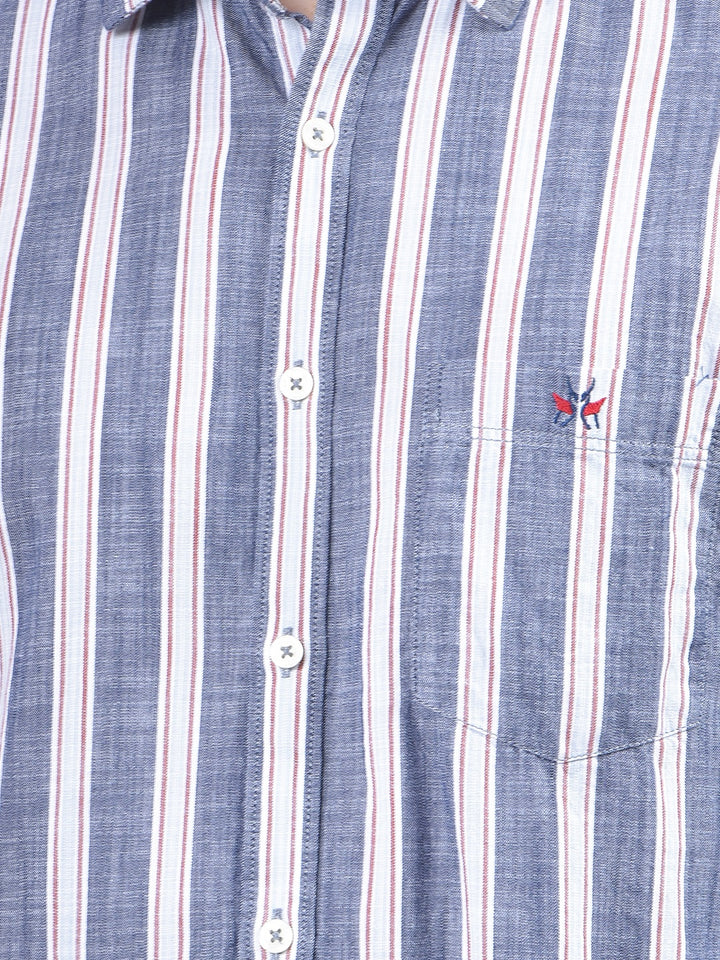 Blue Vertical Stripes 100% Cotton Shirt-Men Shirts-Crimsoune Club