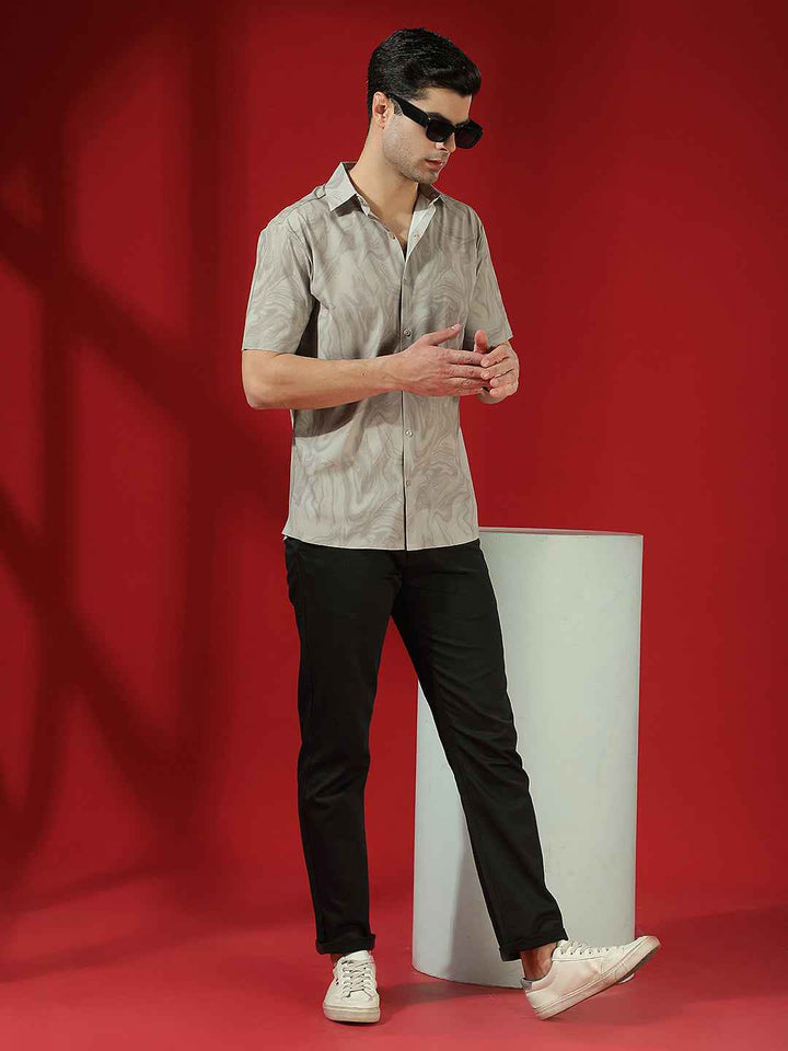 Khaki Abstract Print Shirt