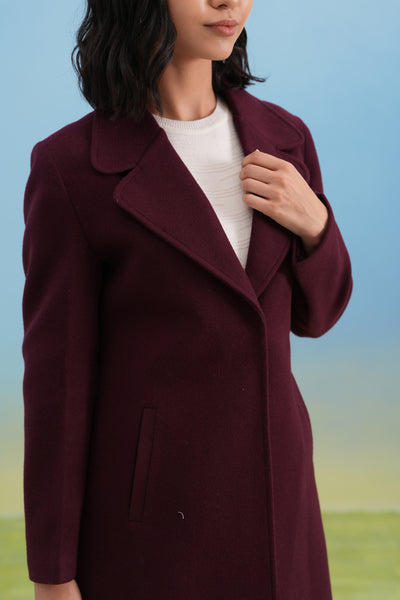 Wine Notched-Lapel Over-Coat