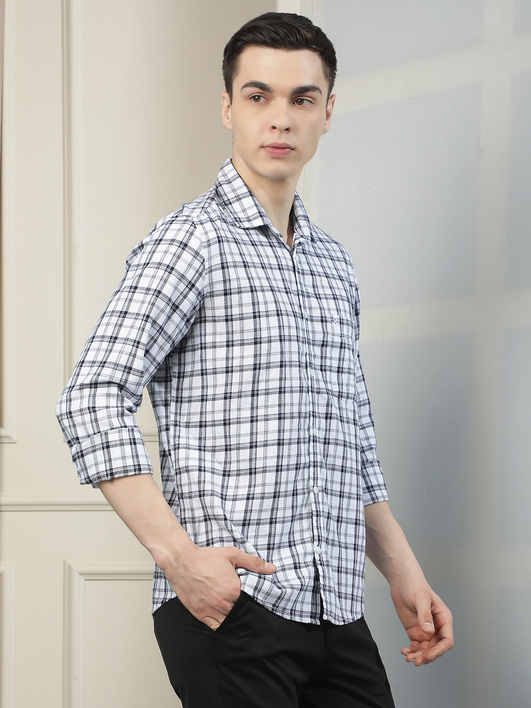 White 100% Cotton Checked Shirt
