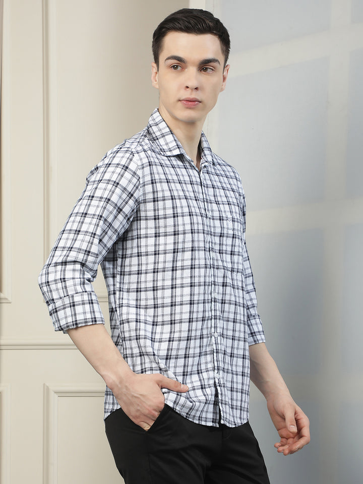 White 100% Cotton Checked Shirt