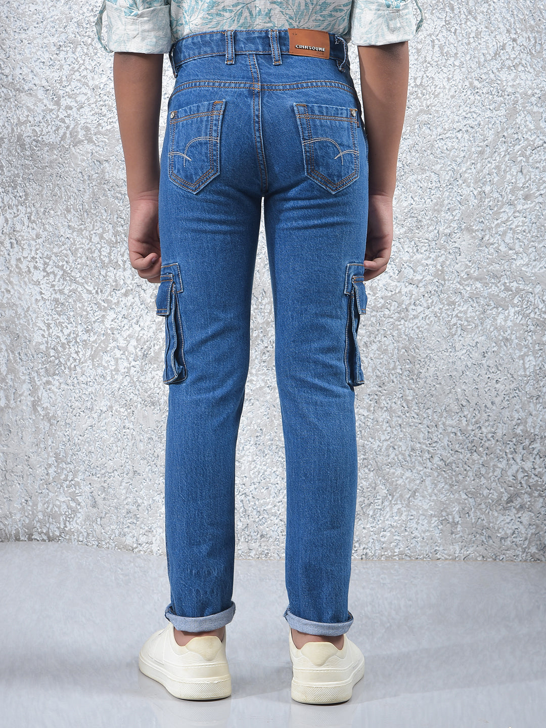 Blue 100% Cotton Straight Cargo Jeans
