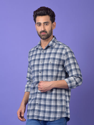 Navy Blue Checked 100% Cotton Shirt