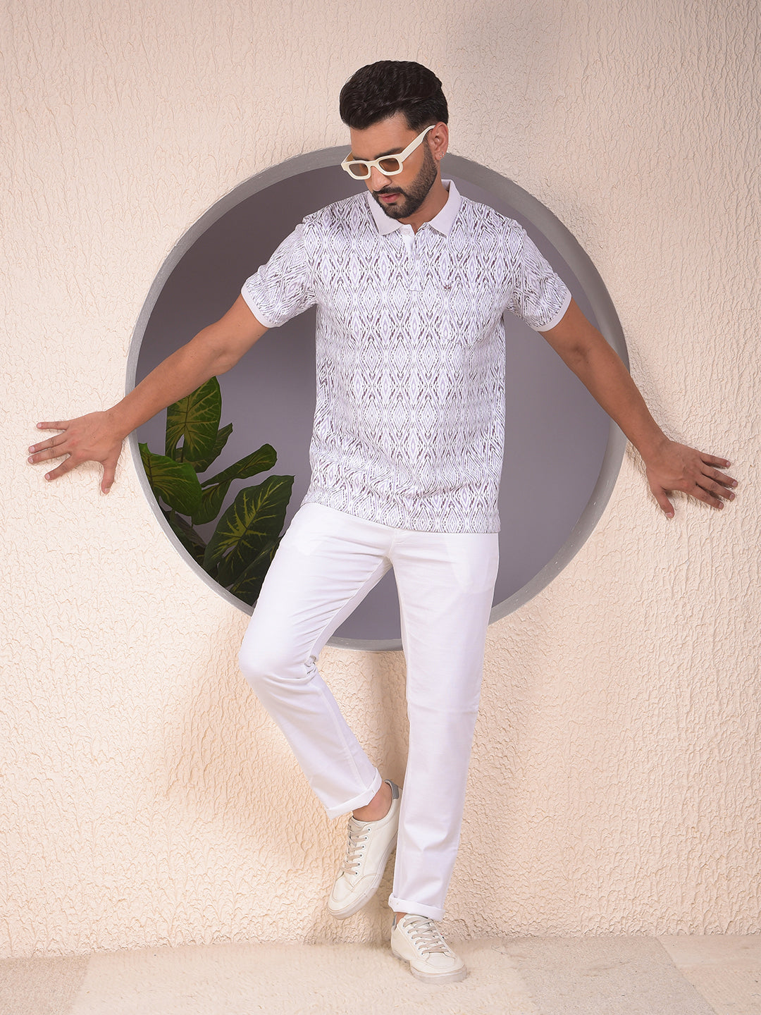 Pink Printed Polo Neck T-Shirt