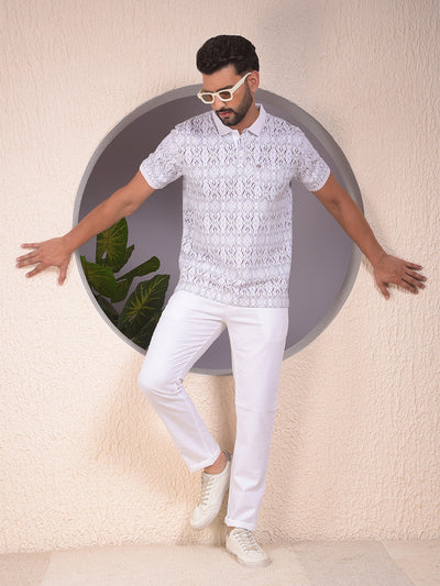 Pink Printed Polo Neck T-Shirt
