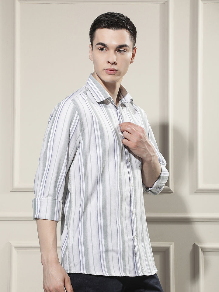 Green Vertical Stripes 100% Cotton Shirt