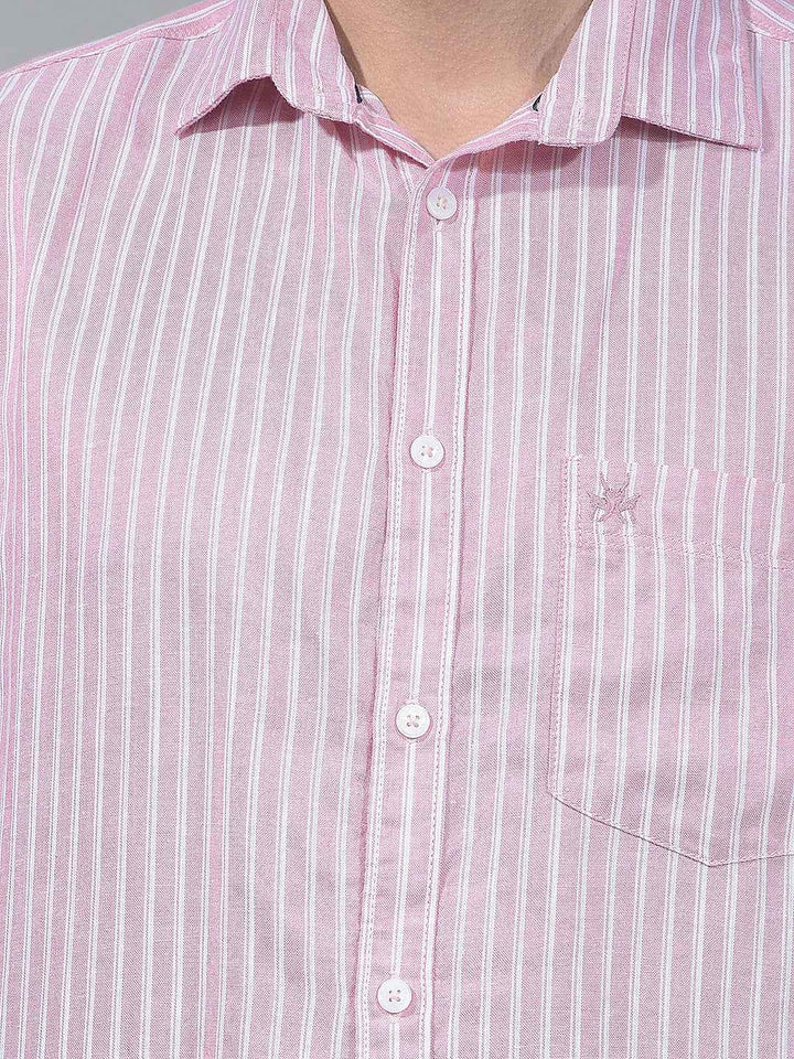 Pink Vertical Striped Linen Shirt