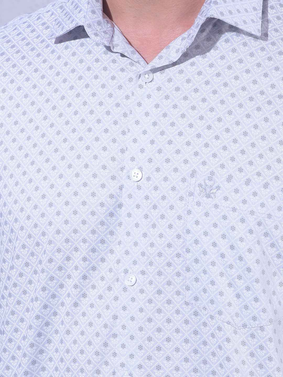 Grey Floral Print Modal Shirt