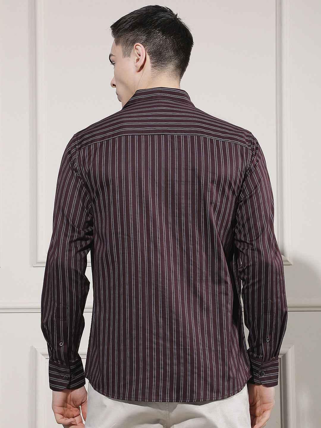 Maroon Vertical Stripes Shirt