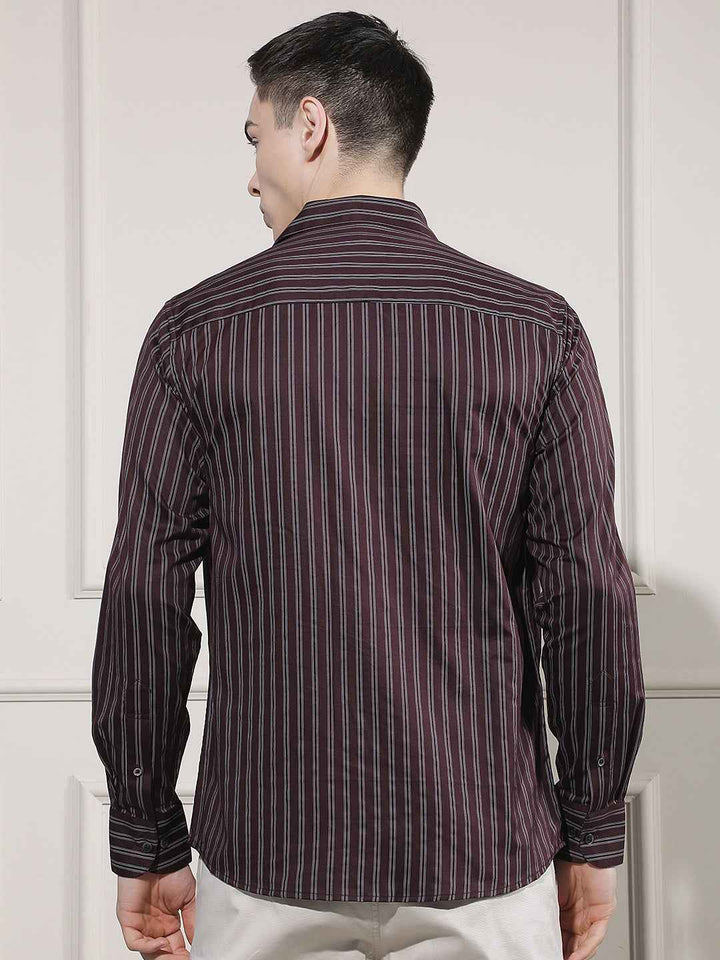 Maroon Vertical Stripes Shirt