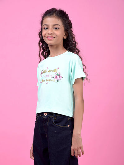 Green Graphic Print Cropped T-Shirt