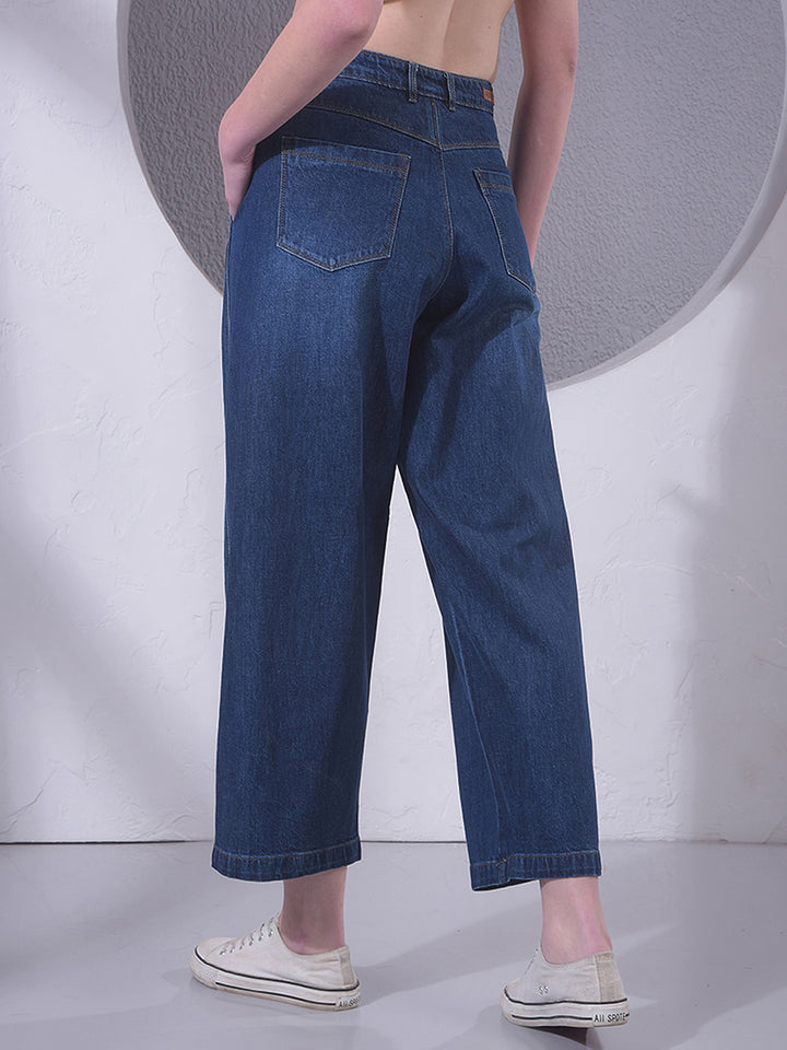 Blue Relaxed Mom Fit Denim Jeans-Women Jeans-Crimsoune Club