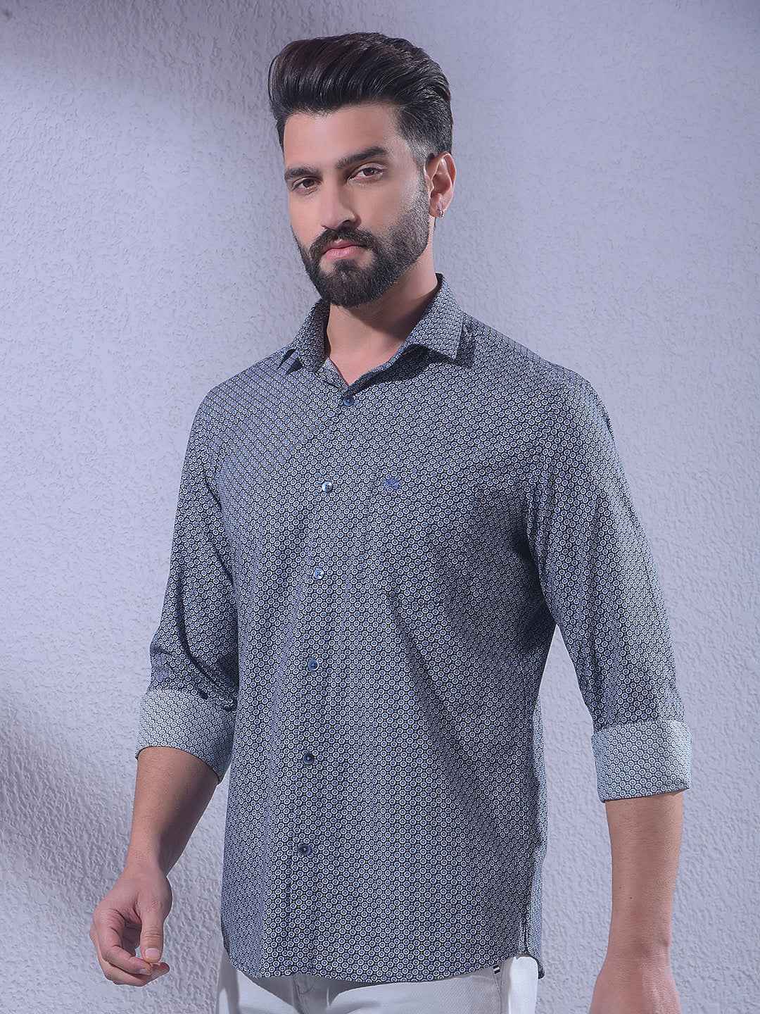 Blue Printed Modal Shirt