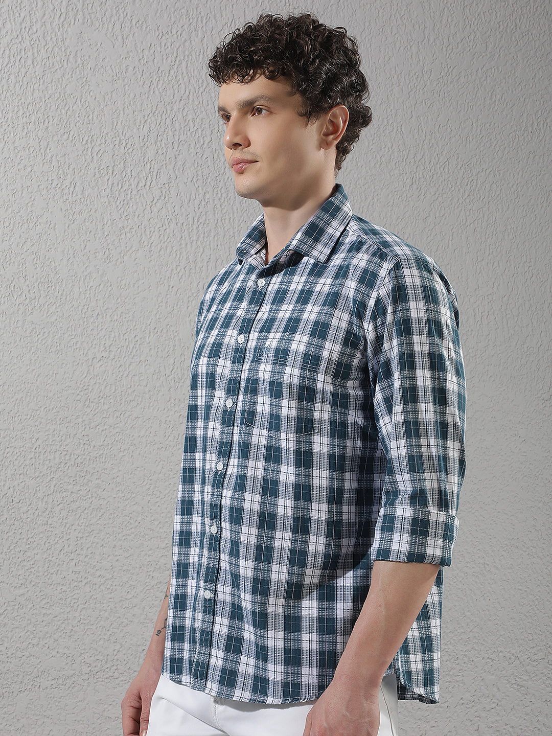 Teal Green 100% Cotton Checked Shirt