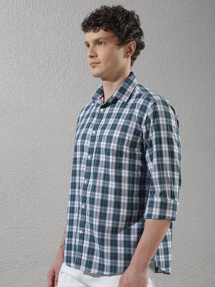 Teal Green 100% Cotton Checked Shirt