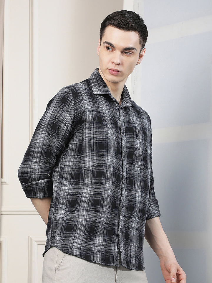 Navy Blue Checked Shirt