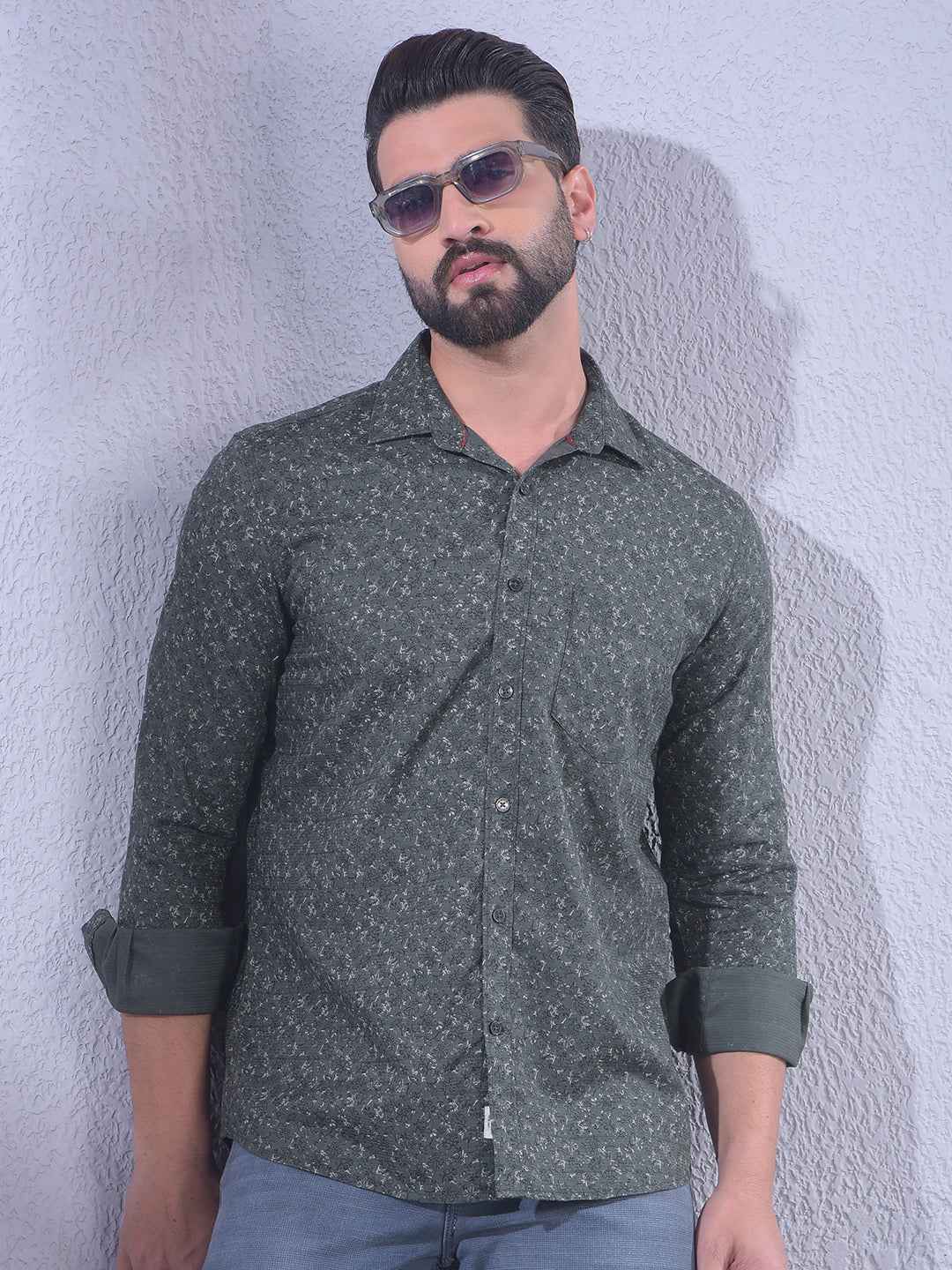 Green Floral Print 100% Cotton Shirt