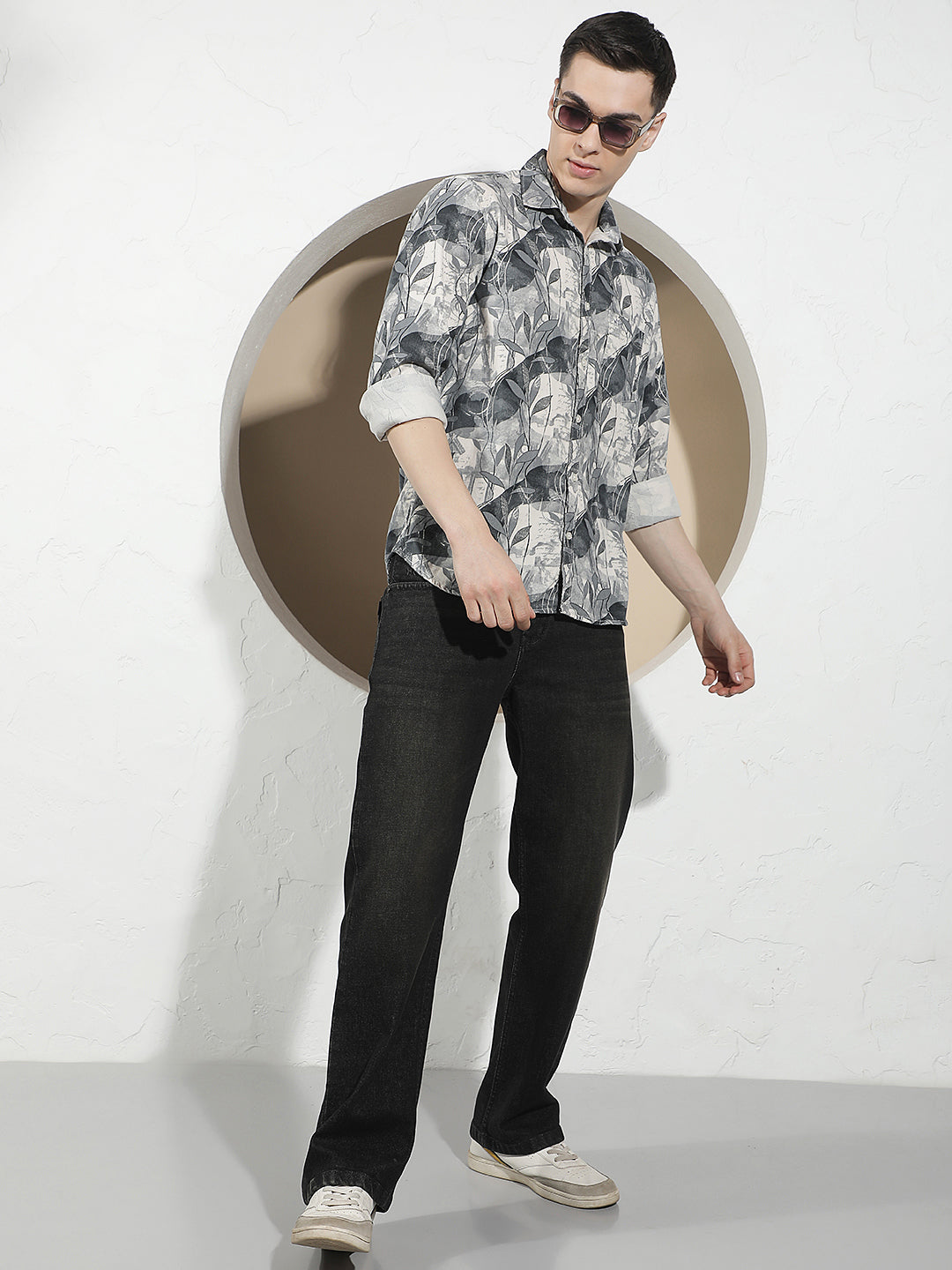 Grey Floral Print 100% Cotton Corduroy Shirt