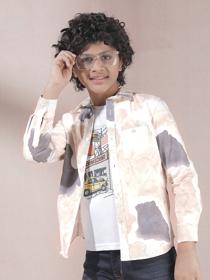 Beige Abstract Print Shirt & T-Shirt Set