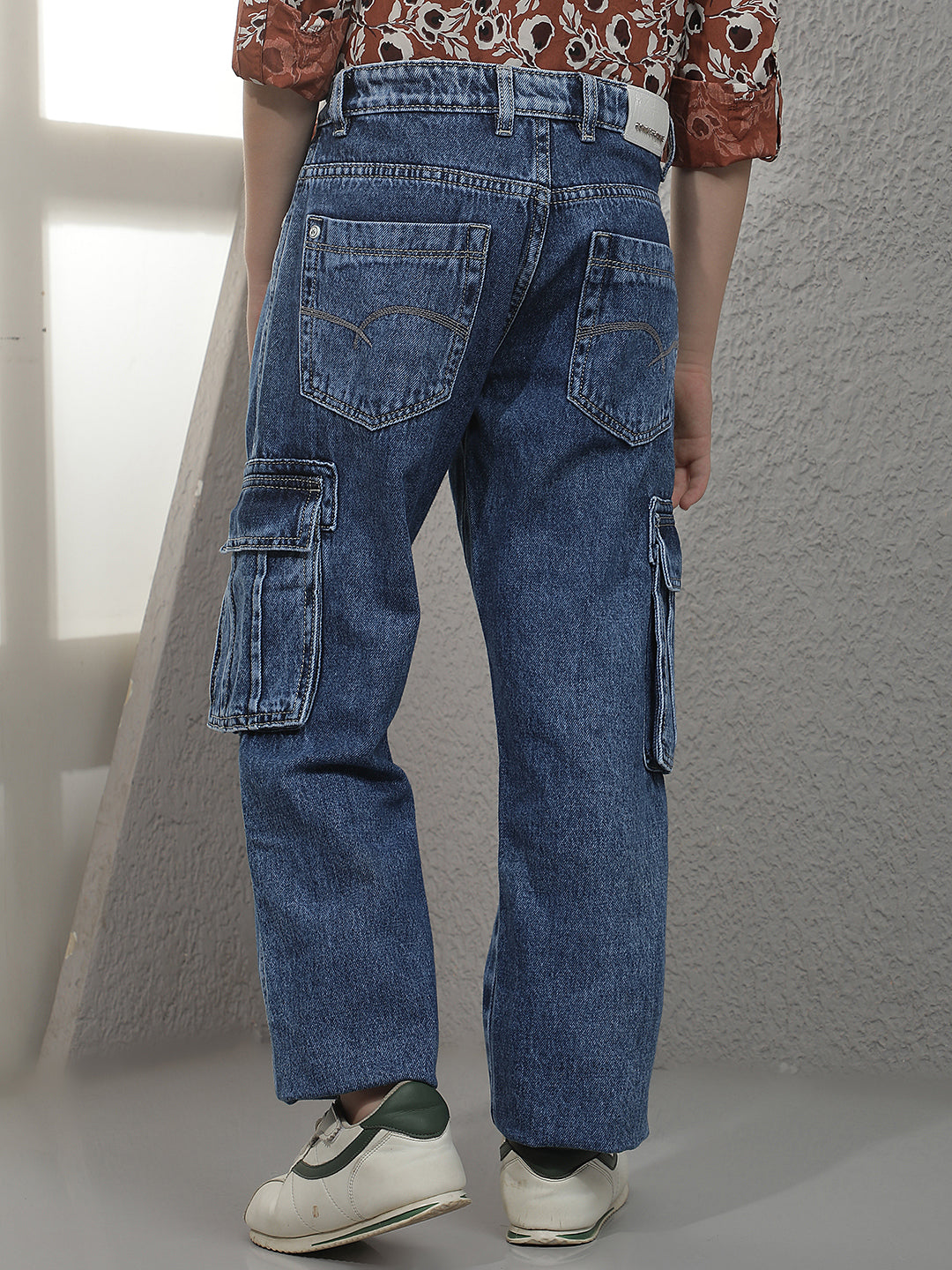 Blue 100% Cotton Cargo Jeans