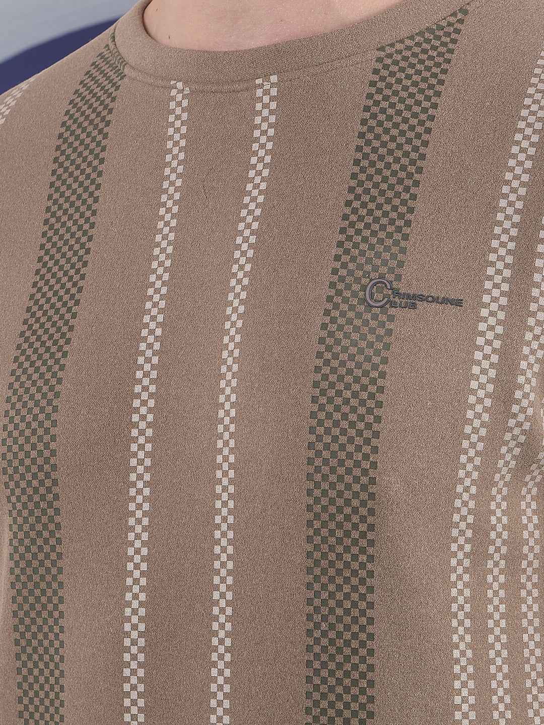 Brown Vertical Striped Round Neck Sweatshirt