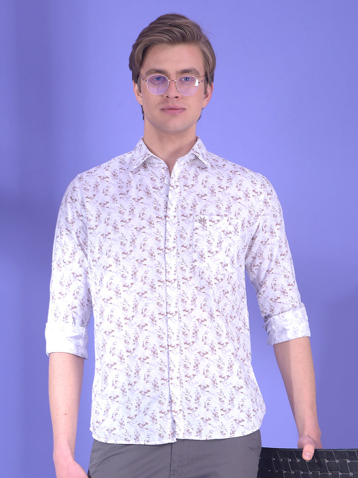 Minimal Brown Floral Print Shirt