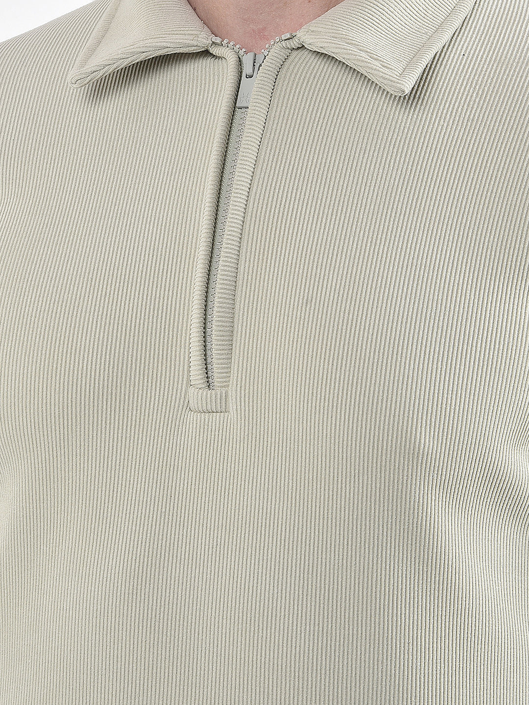 Beige Minimal Zip-Front Sweatshirt
