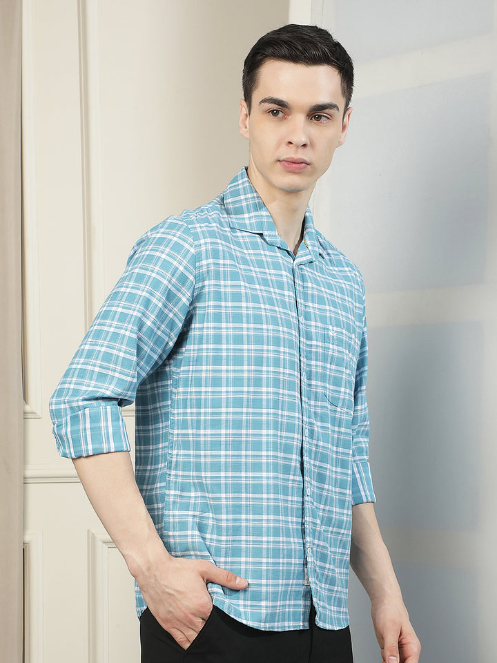 Chic Ocean Blue Checked Shirt